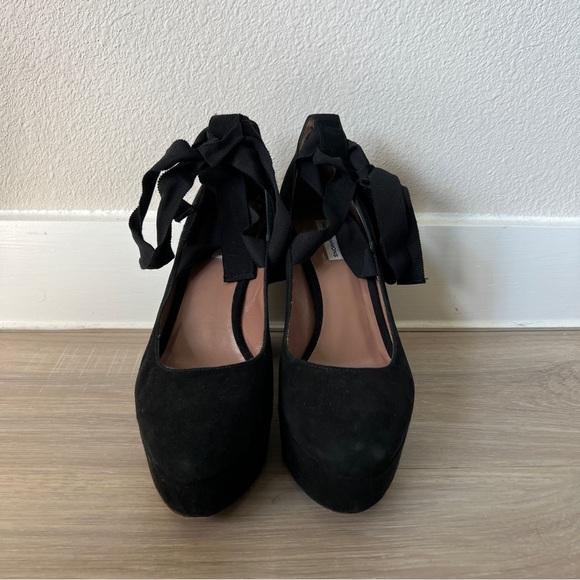 Tabitha Simmons Sky Velvet Ankle Tie Platform Pumps Size 38 - Picture 3 of 13